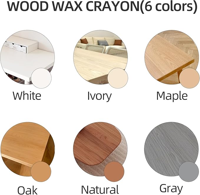 Boncart Wood Filler Sticks,6 Colors Wood Wax Crayons,Easy Repair Scratches, Scuffs, Cracks and Nail Holes on Wood Furniture, Floors, Cabinets, Tables, and Doors