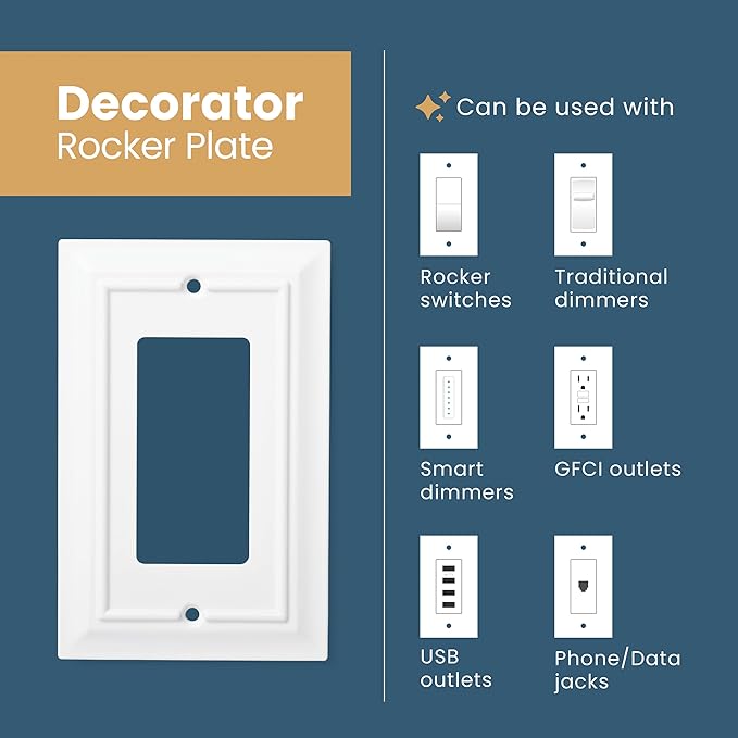 Franklin Brass Classic Architecture (1-Pack) Decorative Light Switch Covers Combination Pure White Toggle, Decorator/Rocker Combo | Wall Plate Outlet Cover Switch Plates W35246-PW-C