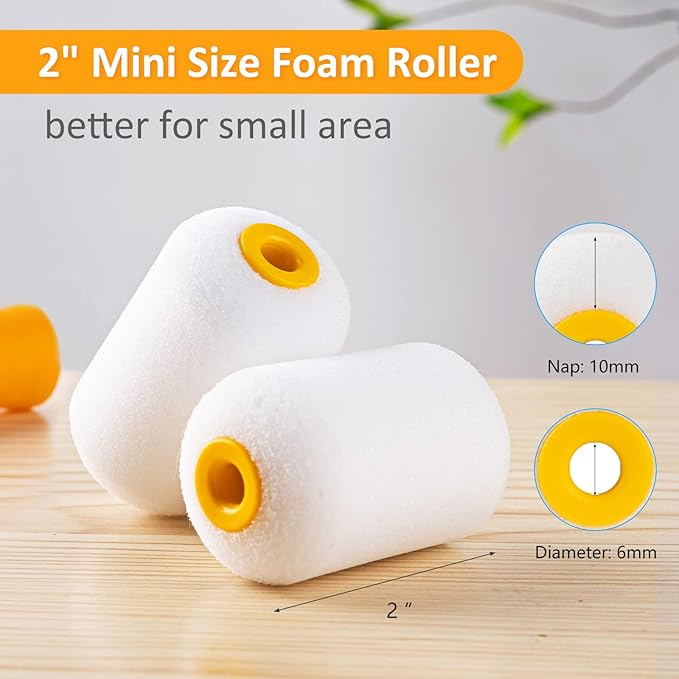 Mister Rui Foam Paint Roller, 20 Pack 2 Inch Foam Rollers, Small Foam Paint Roller Refills, Mini Paint Rollers 2 Inch, Mini Rollers for Painting Small and Hard to Reach Spaces