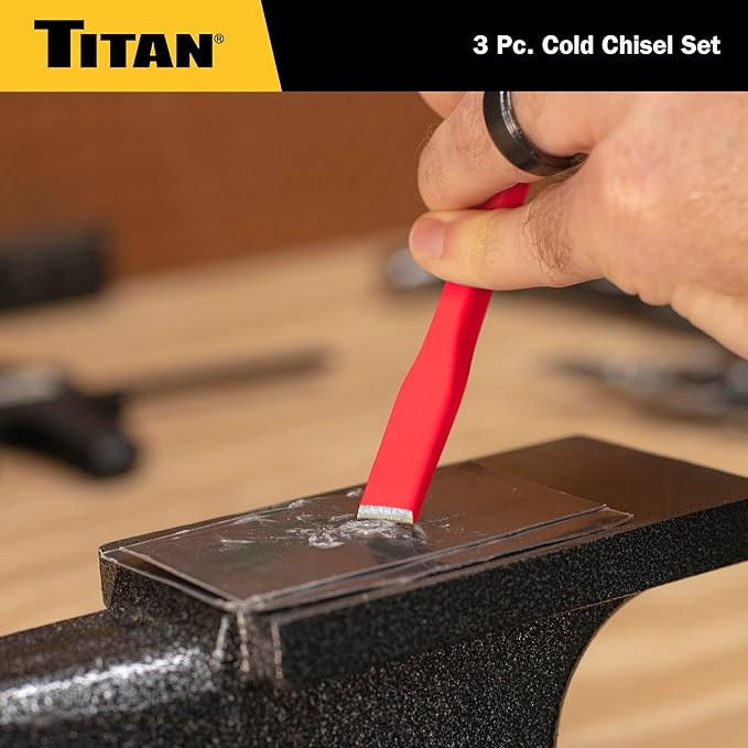 Titan 17081 3-Piece Heavy-Duty Cold Chisel Set, Includes 3/8, 5/8, & 1/2" Metal Chisels for Carpentry, Metalwork, Woodwork, & Masonry Work
