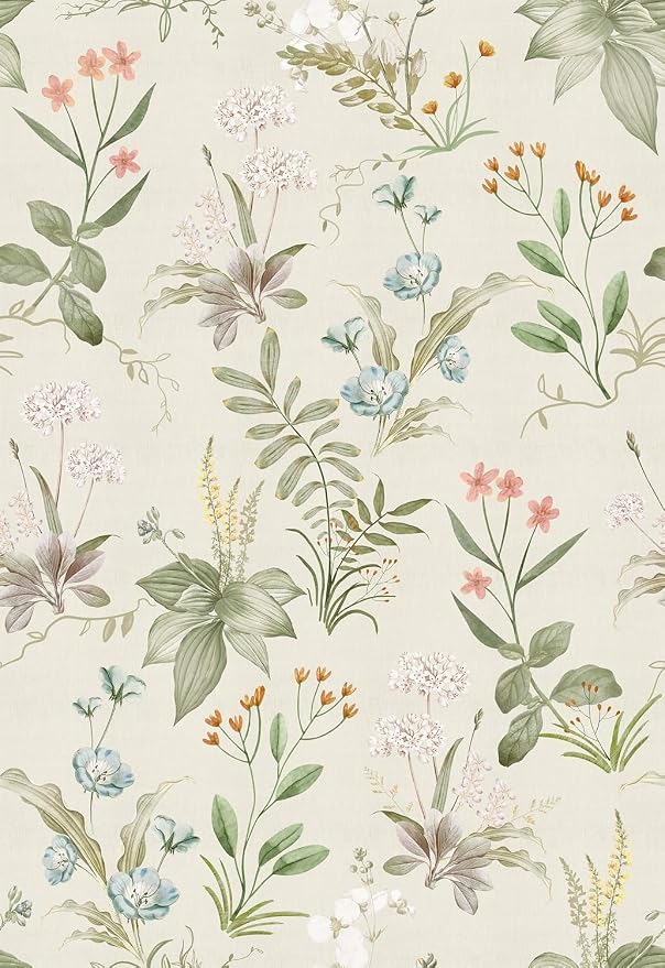 Simon&Siff Vintage Floral Peel and Stick Wallpaper 17.3" x 118" | Beige Botanical Contact Paper Self Adhesive Removable Waterproof Wall Paper, Renter Friendly, Bedroom Cabinets DIY Decor