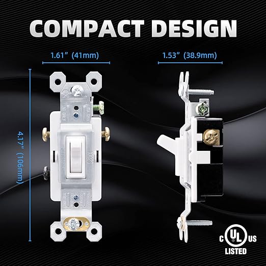 ELEGRP 3 Way Toggle Light Switch, 15 Amp, 120 V, Toggle Framed AC Quiet Switch, in Wall On/Off Switch Replacement, Self-Grounding, Residential and Commercial Grade, UL Listed (20 Pack, Glossy White)