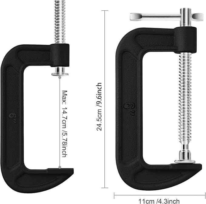 4 Pcs C Clamp Set 6 Inch Heavy Duty G-Clamps Automotive and Wood Working Clamps with Jaw Opening Sliding for DIY Carpentry Woodworking Welding and Building(6 Inch, Black)