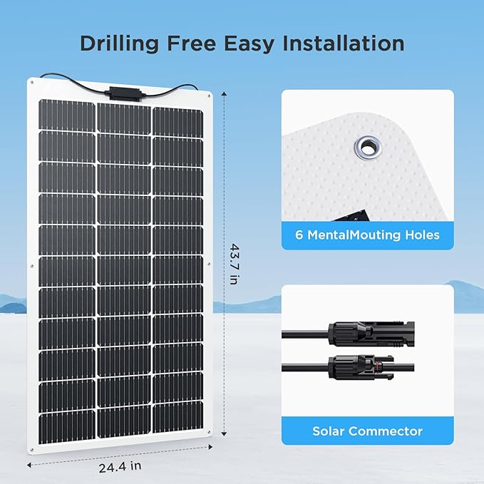 200W Flexible Solar Panel Kit (2x100W), Heat-Reflective White Backsheet, Marine-Grade ETFE Solar Panel, IP68 Waterproof for Motorhome, Boat, Van, Camper, White RVs
