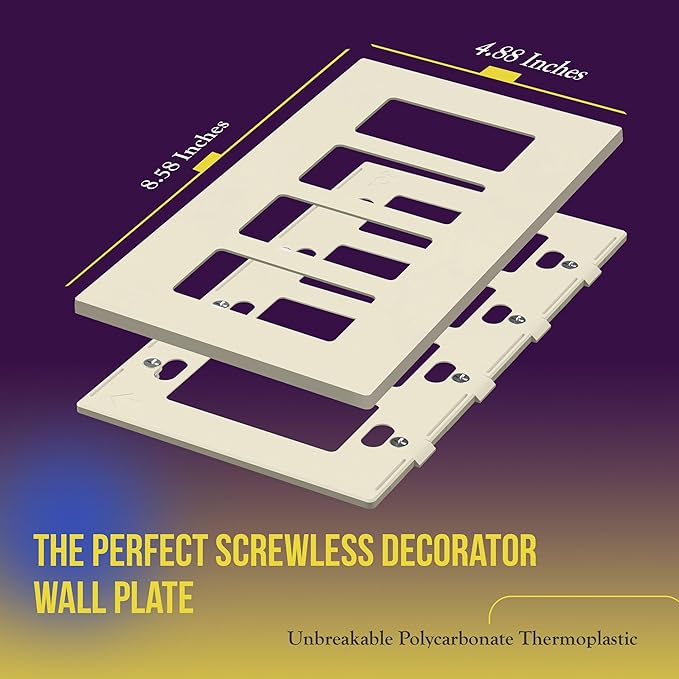 ENERLITES Screwless Decorator Wall Plates Child Safe Outlet Covers, Gloss Finish, Medium Size 4-Gang 4.88" H x 8.58” L, Unbreakable Polycarbonate Thermoplastic, SI8834M-LA, Light Almond