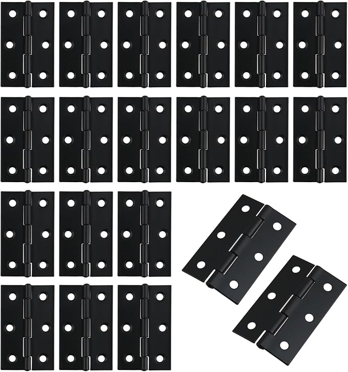 MY MIRONEY 20PCS Stainless Steel Folding Hinges 2-1/2 Inch Black Cabinet Door Hinge Home Furniture Hardware Hinge for Wooden Box, Door and Window, DIY Projects