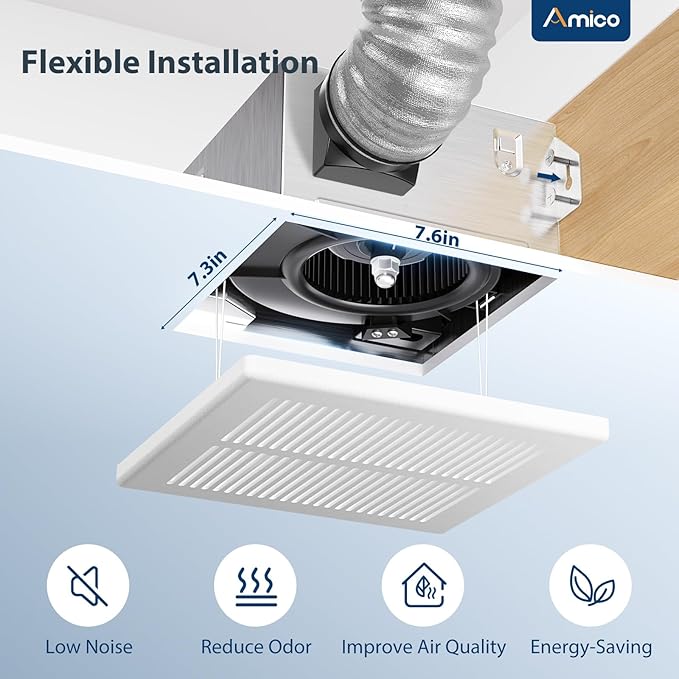 Amico Bathroom Exhaust Fan 2 Pack, 80 CFM, 1.0 Sones, Low Noise, Ceiling Mounted Retrofit Ventilation Fans, No Attic Access Needed- UL Certified