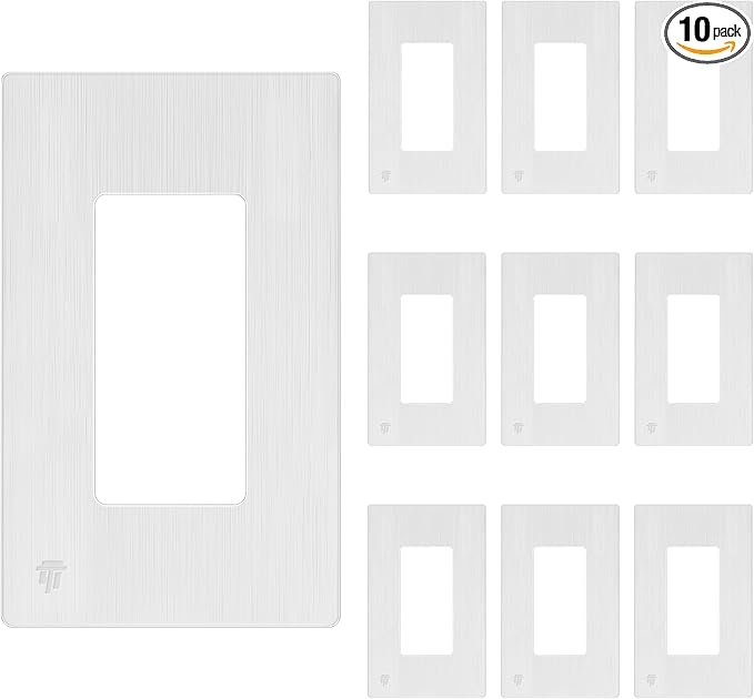 ENERLITES Brushed Screwless Decorator Wall Plate Child Safe Outlet Cover, Glossy, Size 1-Gang 4.68" H x 2.93" L, Unbreakable Polycarbonate Thermoplastic, SI8831-BW-10PCS, Brushed White (10 Pack)