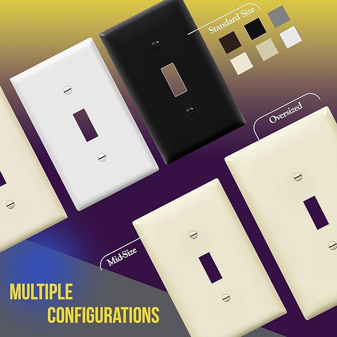 ENERLITES Toggle Light Switch Wall Plate, Gloss Finish, Midway Size 2-Gang 4.88" x 4.92", Unbreakable Polycarbonate Thermoplastic, UL Listed, 8812M-LA, Light Almond