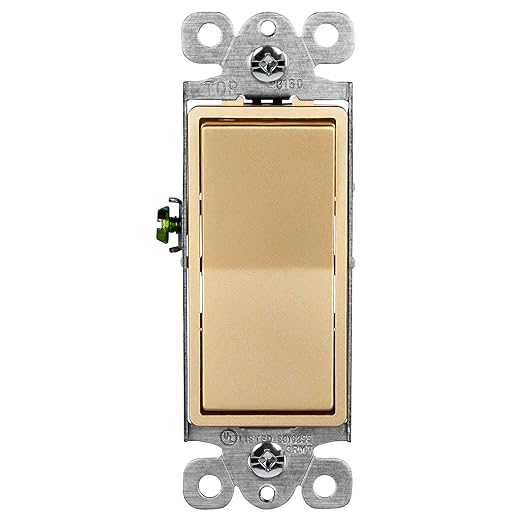 ENERLITES 3-Way Decorator Paddle Light Switch, Gloss Finish, Single Pole or Three Way, 3 Wire, Grounding Screw, Residential Grade, 15A 120V/277V, UL Listed, 93150-GD-10PCS, Gold, (10 Pack)