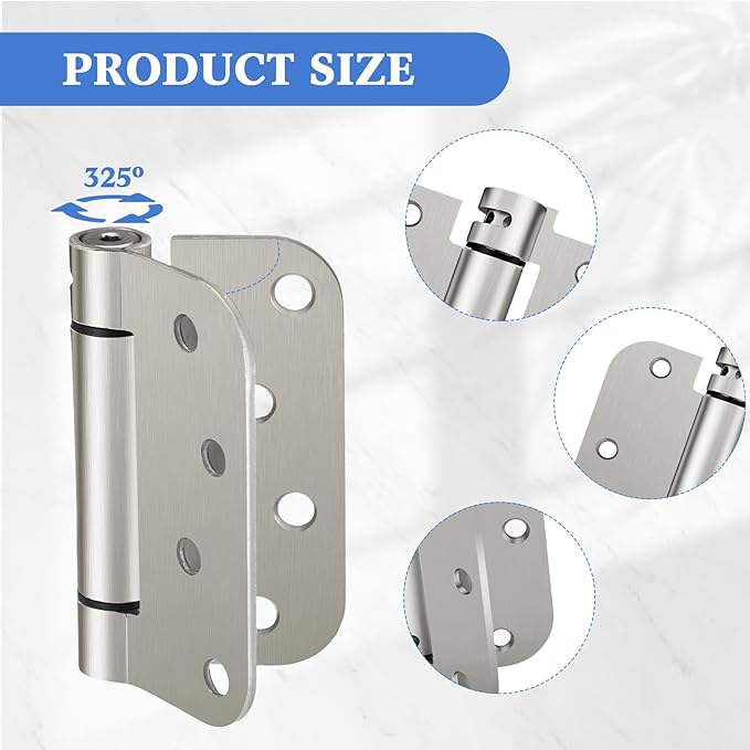 Yaocom 10 Pack Self Closing Door Hinge 4 Inch Spring Loaded Hinges with 5/8'' Radius Corners Automatic Door Closer Hinge Adjustable Tension for Garage, Residential(Silver)