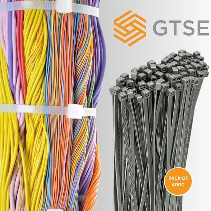 GTSE 14 Inch Silver/Gray Zip Ties, 4,000 Bulk Contractors Pack, 120lb Strength, UV Resistant Long Nylon Grey Cable Ties, Self-Locking 14" Tie Wraps, Full Carton