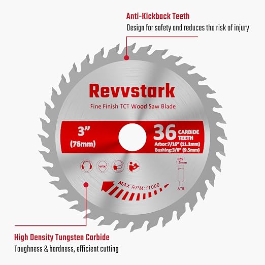 3 Pcs 3 in 36T Circular Saw Blade for Wood, Plastic, PCV, Acrylic | 7/16" Arbor, 3/8" Bushing, Carbide Tipped Teeth, Compact TCT Saw Blades for Cutting Wood, Plastic and Composite Materials