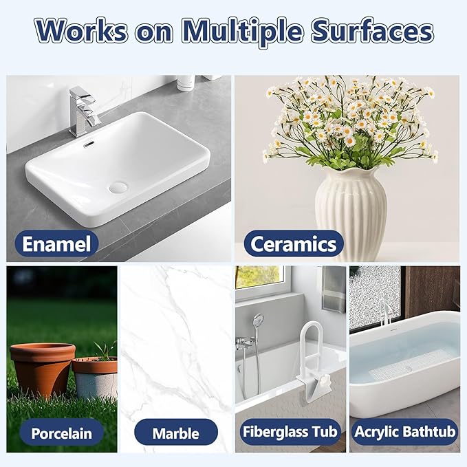 Kalolary Tub and Fiberglass Shower Repair Kit, 3.6oz Porcelain Repair Kit, Porcelain Sink and Acrylic Bathtub Repair Kit for Cracks Chips Dents Scratches Holes