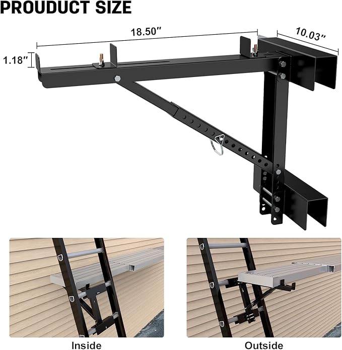 New Upgraded Adjustable Ladder Jacks 2 Pack for Scaffolding Platform, Two-Rung Short Body Extension Ladder Jack Scaffold Bracket, Black Ladder Platform Accessories, Ladder Jack Part for Working Stage