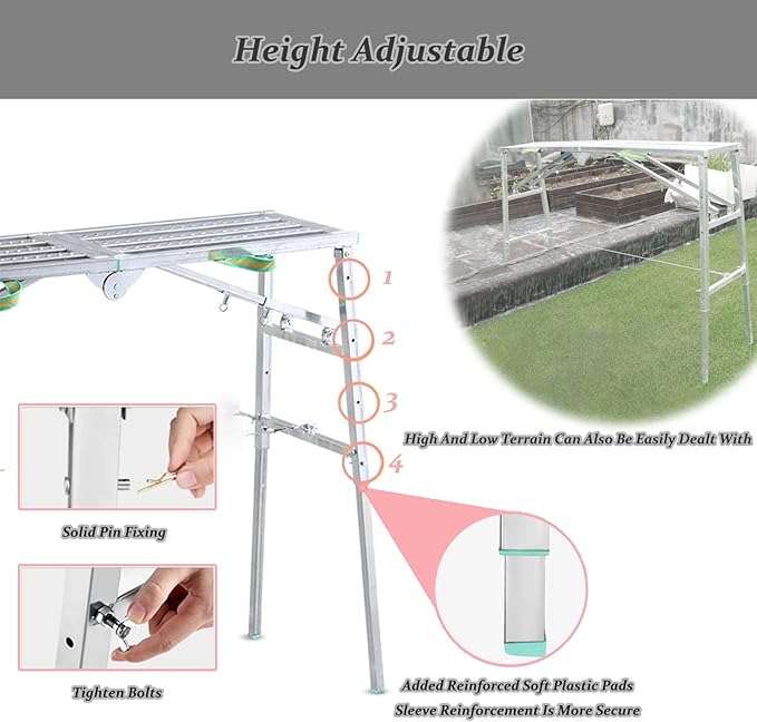 Scaffolding Equipment, Step Ladders, Portable Multipurpose Folding Scaffolding Work Platform Scaffold Tower Ladder Stool Bench Adjustable Height, Galvanized Steel Welding, 800 Lbs Maximum Load