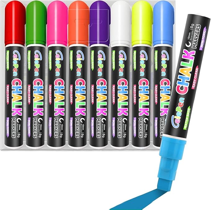 Celepen Window Chalk Markers for Cars Glass Washable, 8 Colors Jumbo Liquid Chalk Marker Pens with 10mm 3 in 1 Nib Wide Tip, Chalkboard Markers Car Window Paint Pen for Auto, Mirror, Poster