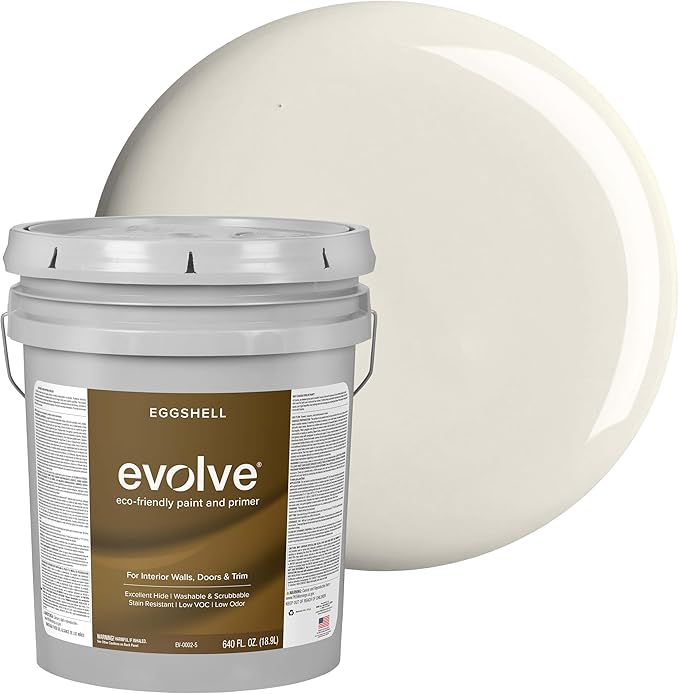 EVOLVE Interior Paint & Primer, Eggshell (Heritage Gray), 5 Gallon – One-Coat Coverage, Excellent Hide, Low VOC, Low Odor, Washable Paint for Walls, Doors & Trim