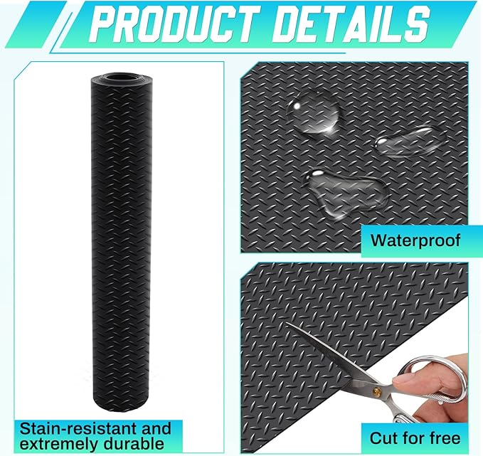 Breling 20 in x 10 ft Rubber Diamond Plate Rolls Garage Floor Mat for Under Car, Heavy Duty Flooring Rug for Trailers Garage, PVC Water/Stain Outside Resistant Parking Rv Tool