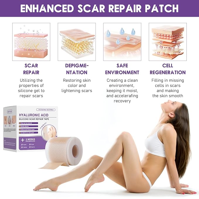 2Pcs Hyaluronic Acid Silicone Scar Tape,Silicone Scar Tape,Silicone Scar & Wrinkle Tape,Scar tape for all skin types