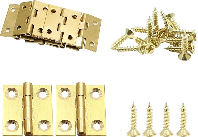 8Pcs 1 Inch Brass Butt Hinges, Gold Jewelry Box Hinges Small Cabinet Hinges Square Door Hinge Folding Craft Hinge Heavy Duty for Furniture Cupboard Drawer
