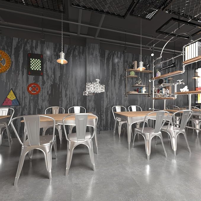 BOMENG Extra Wide Concrete Peel and Stick Industrial Wallpaper 48"x197" Black Cement Contact Paper with Air Guide Slot Design Glossy Industrial Wall Paper Wall Covering Bathroom Living Room Bedroom