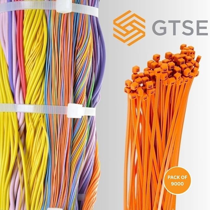 GTSE 12 Inch Orange Zip Ties, 9,000 Bulk Contractors Pack, 50lb Strength, UV Resistant Long Nylon Cable Ties, Self-Locking 12" Tie Wraps, Full Carton
