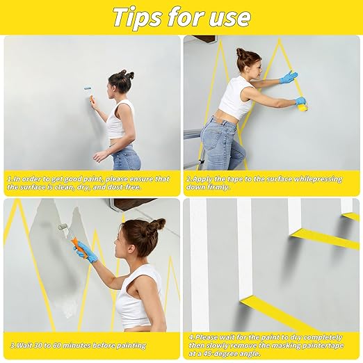 Oleitodh 12 Rolls Yellow Painters Tape Bulk 2 inch x 660 Yards, Painters Masking Tape No Residue Wall Painting Tape Artist Tape Trim Edge Finishing Tape for Wall Painting Decoration DIY Supplies