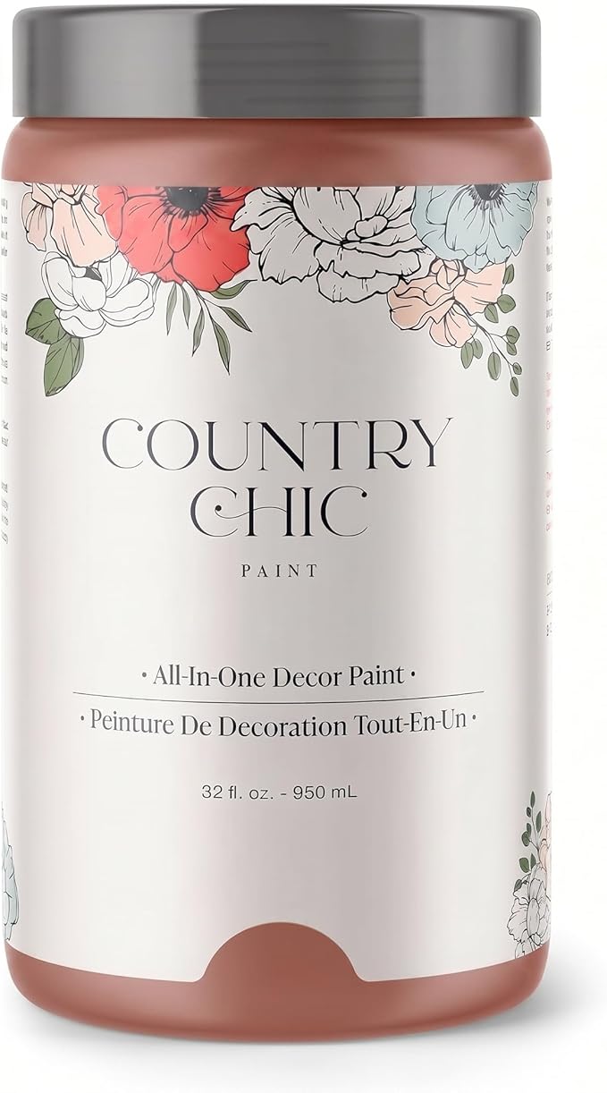 Country Chic All-in-One Chalk Paint for Furniture, Cabinets, Home Decor, Eco-Friendly, Matte Finish, Built-In Primer & Top Coat for Wood, Metal - Peachy Keen (Coral Pink) - Quart 32 oz (950 ml)