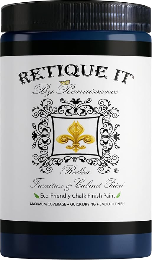 Retique It Chalk Furniture Renaissance Furniture & Cabinet Paint, 32 oz (Quart), Black Indigo, 32 Fluid Ounces