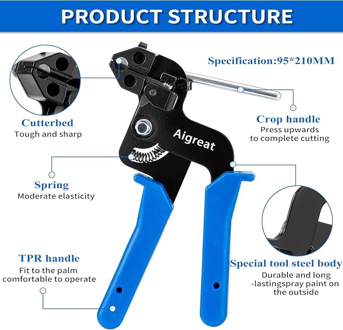 Stainless Steel Cable Tie Gun Set with Adjustable Tension Auto Cut Fastening Tool for Exhaust Pipe, Chain Link Fence, Auto Repair & Industrial Cable Binding (Extra Large 100PCS)