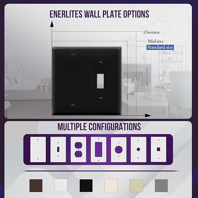 ENERLITES Combination Wall Plate (Blank Device/Toggle Switch), Standard Size 2-Gang, Polycarbonate Thermoplastic, 880111-BK, Black