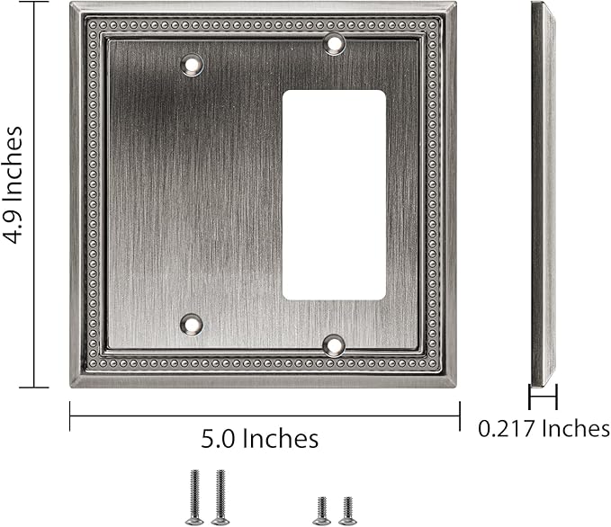 Henne Bery Sunken Pearls Heavy Duty Decorative Wall Plate Switch Plate Outlet Cover (Blank/Decorator, Heirloom Silver)