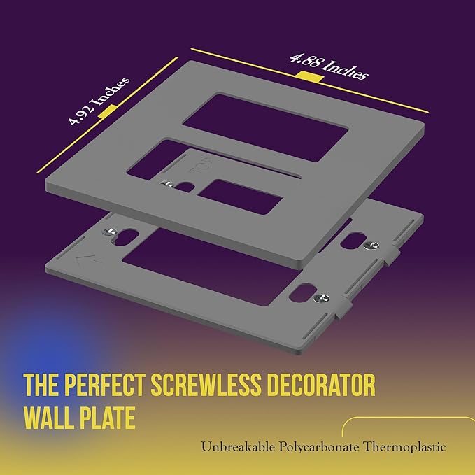 ENERLITES Screwless Decorator Wall Plates Child Safe Outlet Covers, Gloss Finish, Medium Size 2-Gang 4.88" H x 4.92” L, Unbreakable Polycarbonate Thermoplastic, SI8832M-GY, Gray