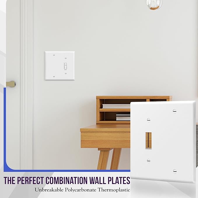 ENERLITES Combination Toggle Switch/Blank Device Wall Plate, Standard Size, 2-Gang 4.5" x 4.57” Light Switch Cover, Polycarbonate Thermoplastic, UL Listed, 880111-W, White, 4 Pack