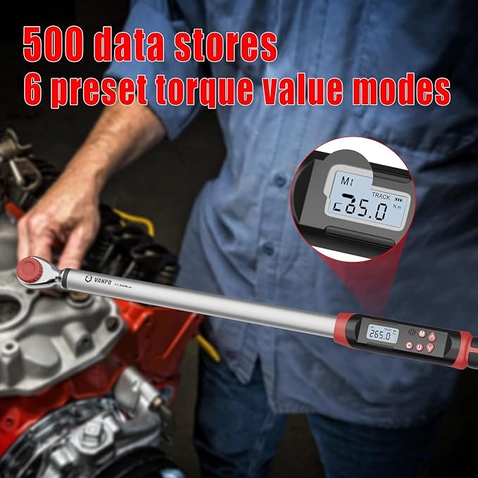 VANPO Digital Torque Wrench 1/2-Inch Drive for Automotive, 12.5-250.8 ft-lb | 17-340Nm, Electronic Torque Wrench with Buzzer & LED Indicator, Accurate to ±2%, for Agricultural & Tractor