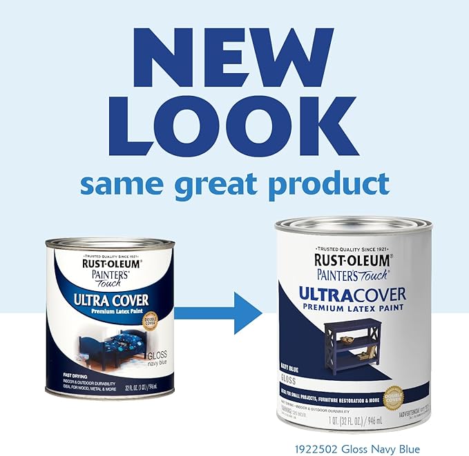 Rust-Oleum Brush On Paint 1922502 Painters Touch Latex, 1-Quart,Acrylic (Pack of 1), Gloss Navy Blue, 32 Fl Oz