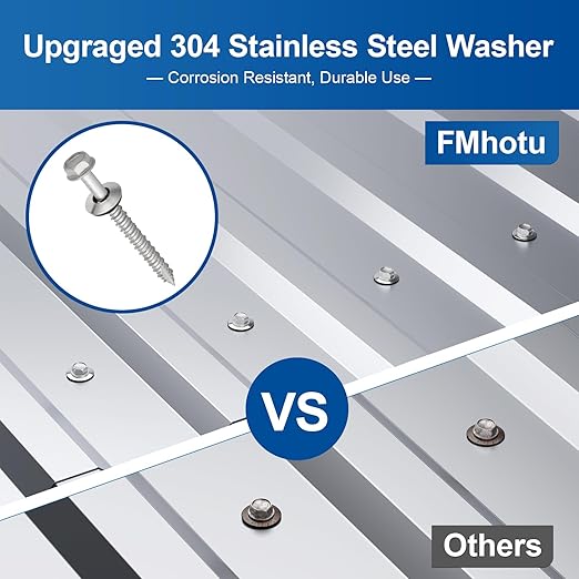 FMhotu Metal Roofing Screws #14×2Inch, 320-PCS, Hex Head Rustpert Coating Sheet Metal to Wood Siding Screw with EPDM Rubber Washer, Sharp Point, Hex Socket Included
