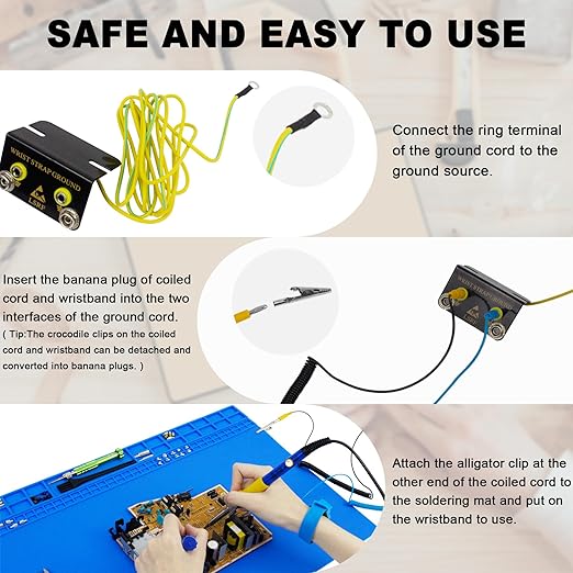 23.7'' x 13.8'' Large Soldering Mat with Wrist Strap 932°F Heat Resistant Extra Large Silicone Solder Mat Repair Workbench Mat for Electronic, Cellphone, Laptop Repair (Blue)