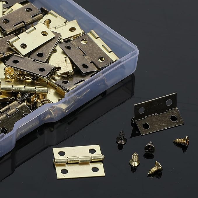 Yuanchu 60 Sets Small Hinges with Screws, 0.6 Inch Mini Hinges 270° Folding Iron Hinge Mini Hinges for Wood Jewelry Box Hardware DIY Boxes Gate Drawer Miniature Butt Hinges Tiny Hinges(Gold, Bronze)