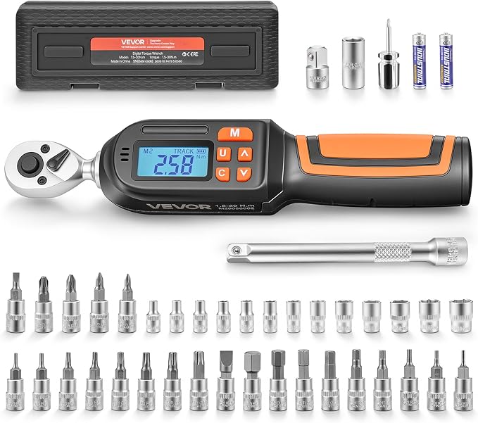 VEVOR Torque Wrench Set 1/4" Drive 42-Piece Digital Torque Wrench 4 Units, ±2% Accuracy, LCD Screen, with Buzzer and LED Indicator, with Sockets, Bits, Extension Bar, Adapter, for Automotive Repair