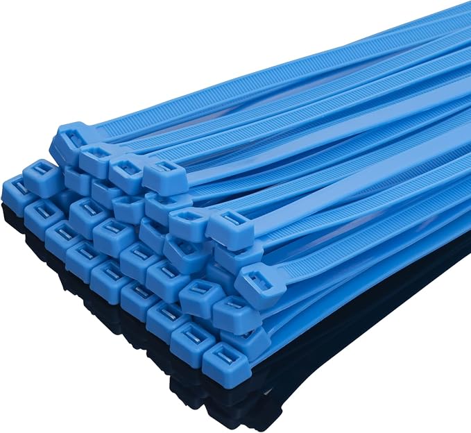 XINGO 16 Inch Blue Zip Ties Heavy Duty 100 Pack, 120 LBS Tensile Strength, Premium Nylon Cable Wire Ties, Self-locking Plastic Ties for Indoor and Outdoor Use