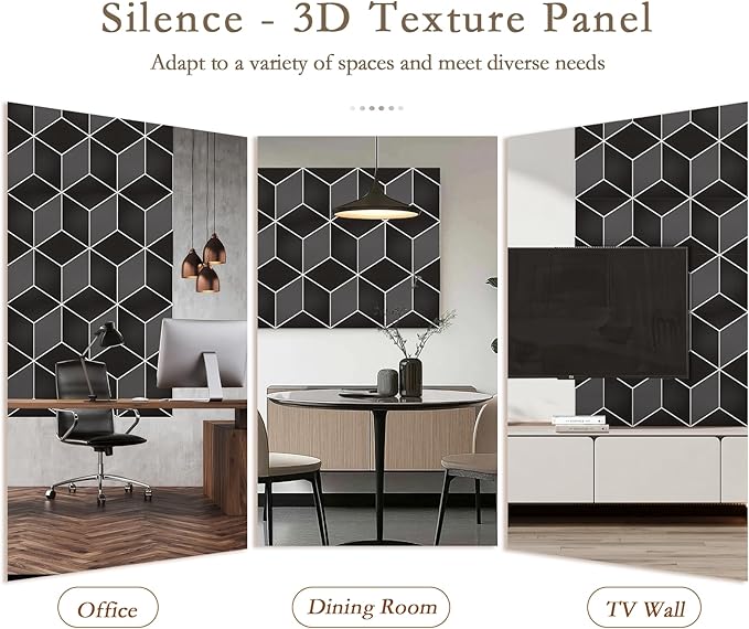 12Pack Acoustic Panels, Self-Adhesive Sound Proof Panels for Walls, Decorative 3D Textured Printing Sound Dampening Panels Sound Absorption Tiles for Studio, Office, Home, 12×12×0.4", Black