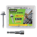100 Pcs #10 x 1-1/2 Inch Hex Head Metal Roofing Screws, Zinc Plated Sharp Point Sheet Metal Roof Screw with Rubber Washer, Self Tapping Metal to Wood Siding Screws, Hex Socket Included