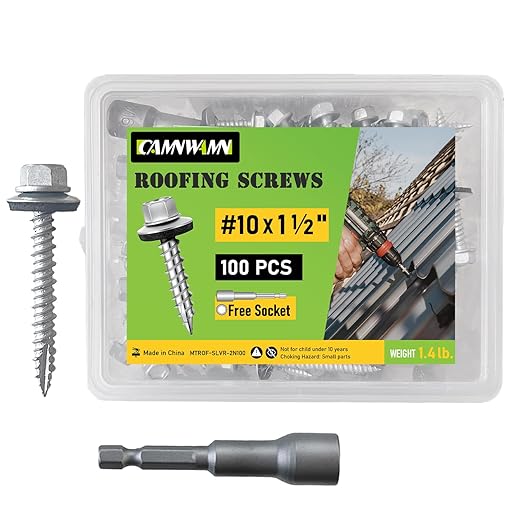 100 Pcs #10 x 1-1/2 Inch Hex Head Metal Roofing Screws, Zinc Plated Sharp Point Sheet Metal Roof Screw with Rubber Washer, Self Tapping Metal to Wood Siding Screws, Hex Socket Included