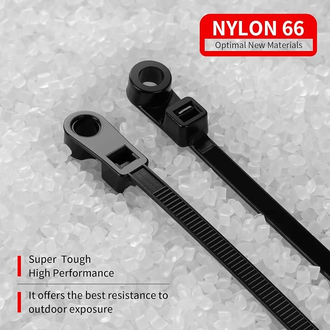 200 PCS 4 inch Black Zip Ties with Screw Hole 50lbs Mountable head Cable Ties Straps Multipurpose Heavy Duty Nylon Cable Zip Ties with Screw Mounting Hole