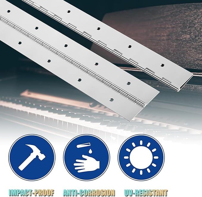 2PCS 20Inch Continuous & Piano Hinges, Heavy Duty Stainless Steel Piano Hinge with Hole, 0.05" Thickness/1.2" Open Width Folding Cabinet Door Butt Hinge