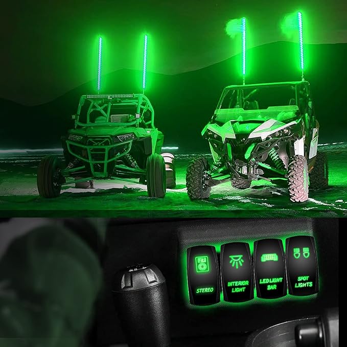 Nilight Stereo Rocker Switch Led Light Bar 5Pin Laser On Off SPST switches 20A/12V 10A/24V Green with Jumper Wires Set for Cars Trucks RVs