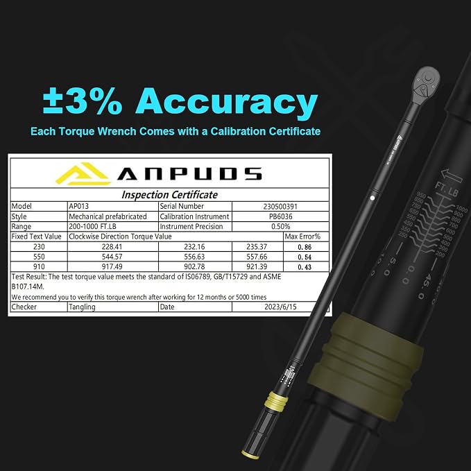 3/4" Click Torque Wrench, 200-1000 Ft-Lb/271-1355 Nm, Heavy Duty | ±3% Accuracy, 48-Tooth Quick Release, Cr-V Steel, Dual-Direction, for Heavy Truck, Tractor, Diesel, Mining & Oil Field