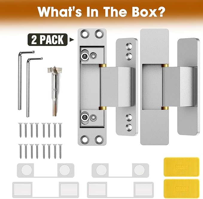 4.5" Hidden Door Hinge/Concealed Hinges,Invisible Hinges,Invisible Door Silent Door Hinge 110 Degree Swing Hinge 2-Way Adjustable Butt Hinge 4.5 x 2 x 1 (2, Silver)